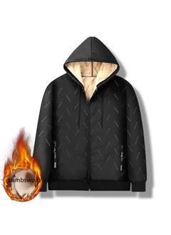 Generic Mens Winter Sherpa Fleece Hooded Jacket Grey  - Image 2