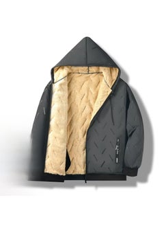 Generic Mens Winter Sherpa Fleece Hooded Jacket Grey  - Image 4