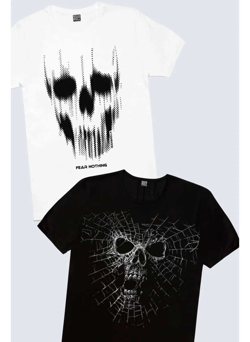 روك اند رول Rock & Roll Matrix Skull White, Spider Skull Men's T-Shirt 2-Pack Eco Pack