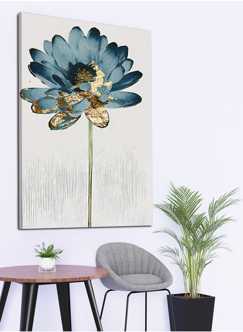 LOWHA Canvas Wall Art Stretched Over Wooden Frame with Blue Flower Abstract Painting  - Image 3