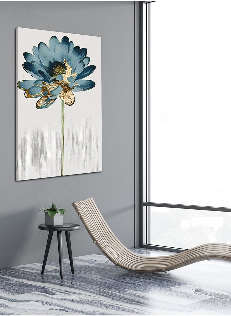 LOWHA Canvas Wall Art Stretched Over Wooden Frame with Blue Flower Abstract Painting  - Image 2