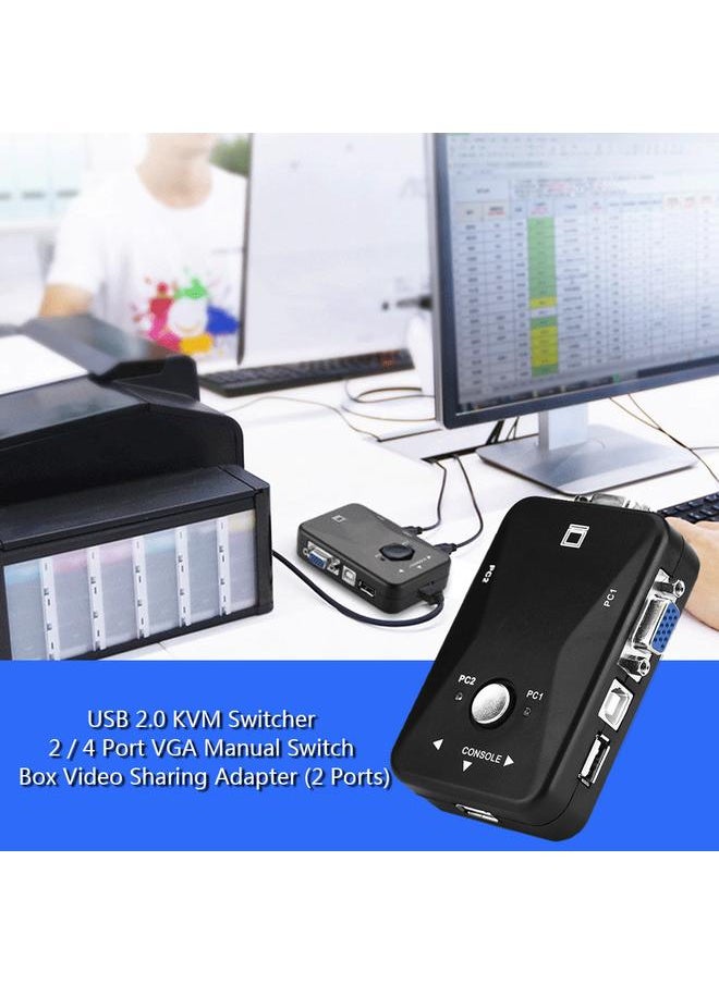 Thoraya - USB 2.0 KVM Switcher 2 / 4 Port VGA Manual Switch Box Video Sharing Adapter (2 Ports) - Image 1