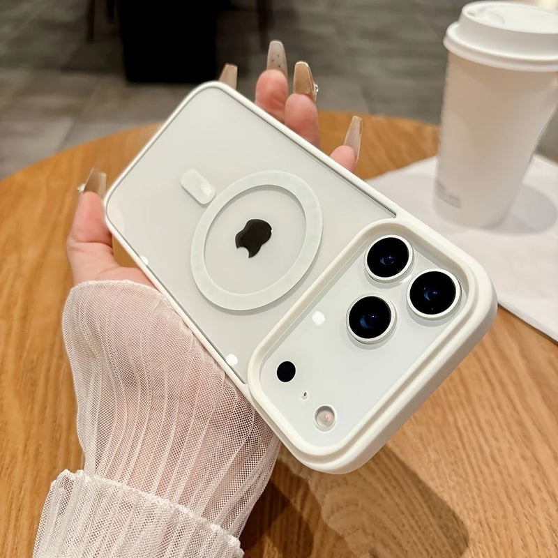 Luxury Transparent Magnetic Phone Case Compatible With iPhone 14 Pro Max Grey Drop Proof Shock Resistant Designer Case With Lip Gloss Storage Slot Shiny - Image 4