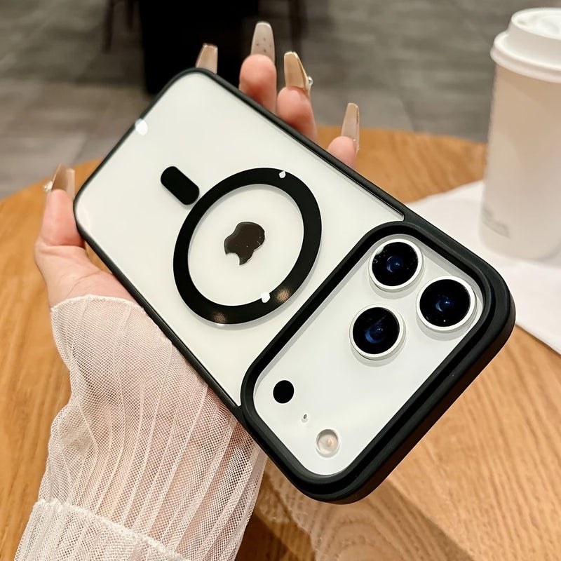 Luxury Transparent Magnetic Phone Case Compatible With iPhone 14 Pro Max Grey Drop Proof Shock Resistant Designer Case With Lip Gloss Storage Slot Shiny - Image 1