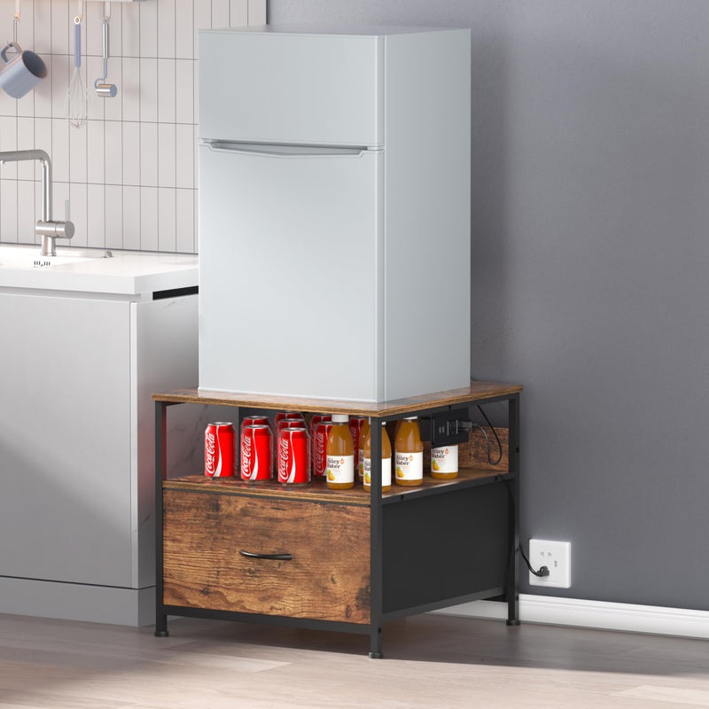 Unionly 180 lb Mini fridge Table with Drawer fridge Shelf, Smal fridge cabinet with storage,Heavy Duty Mini Fridge Standwith Charging Station, 4 Adjustable Feet for Home Kitchen Rustic Brown - Image 2
