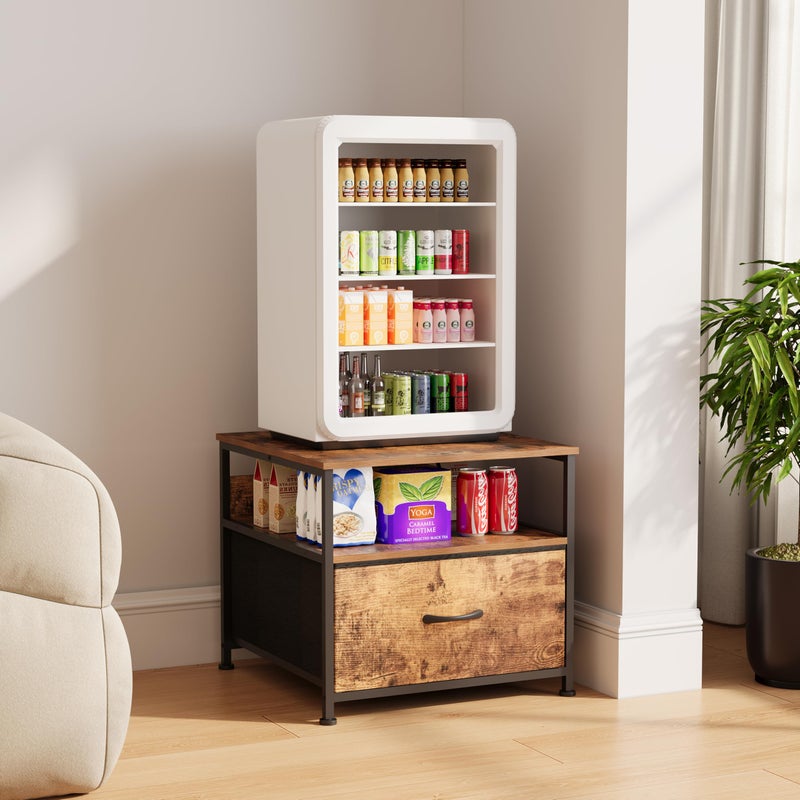Unionly 180 lb Mini fridge Table with Drawer fridge Shelf, Smal fridge cabinet with storage,Heavy Duty Mini Fridge Standwith Charging Station, 4 Adjustable Feet for Home Kitchen Rustic Brown - Image 5