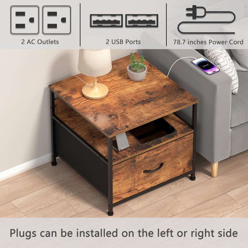 Unionly 180 lb Mini fridge Table with Drawer fridge Shelf, Smal fridge cabinet with storage,Heavy Duty Mini Fridge Standwith Charging Station, 4 Adjustable Feet for Home Kitchen Rustic Brown - Image 3