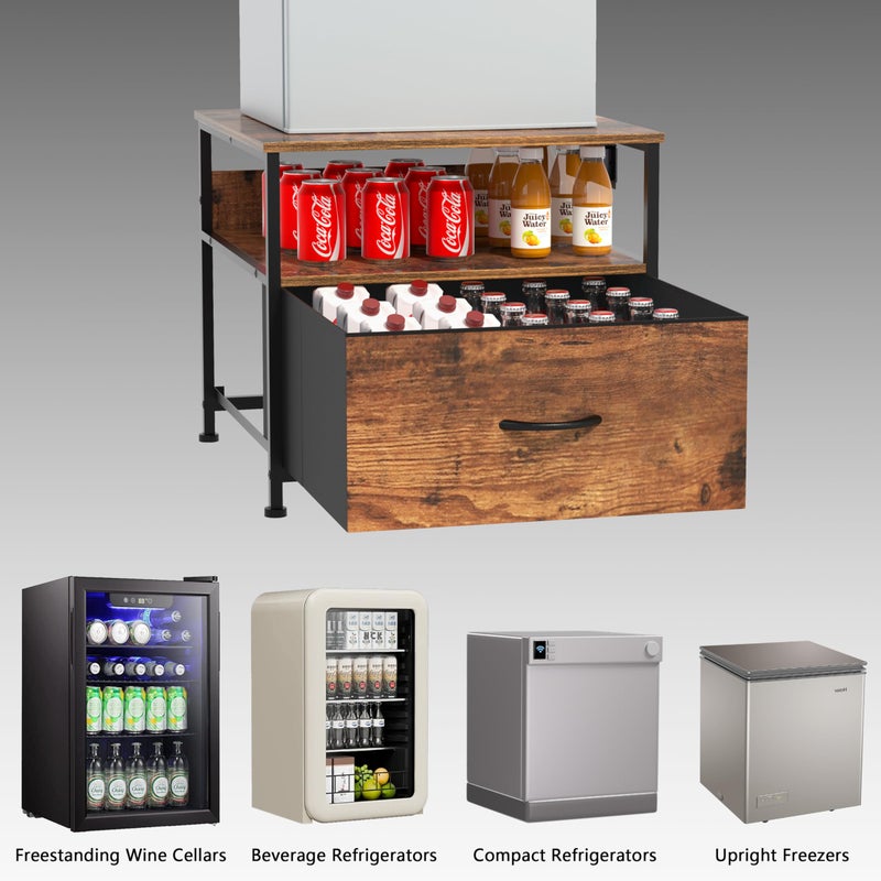 Unionly 180 lb Mini fridge Table with Drawer fridge Shelf, Smal fridge cabinet with storage,Heavy Duty Mini Fridge Standwith Charging Station, 4 Adjustable Feet for Home Kitchen Rustic Brown - Image 4