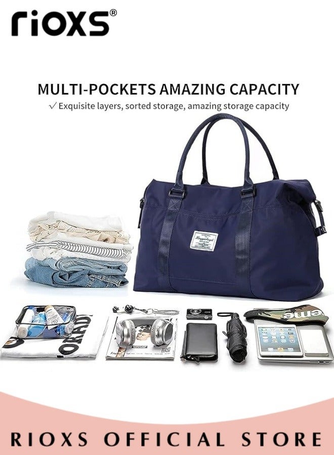 RIOXS Travel Duffle Bag, Large Capacity Gym Bag, Sports Tote with Dry and Wet Separated Pocket, Multi Pocket Luggage Bag, Weekender Overnight Bag, Water Resistant Workout Bag for Women and Men, Shoulder Bag Tote Bag, Blue Carry-on Travel Bags  - Image 3