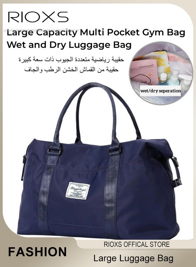 RIOXS Travel Duffle Bag, Large Capacity Gym Bag, Sports Tote with Dry and Wet Separated Pocket, Multi Pocket Luggage Bag, Weekender Overnight Bag, Water Resistant Workout Bag for Women and Men, Shoulder Bag Tote Bag, Blue Carry-on Travel Bags  - Image 2