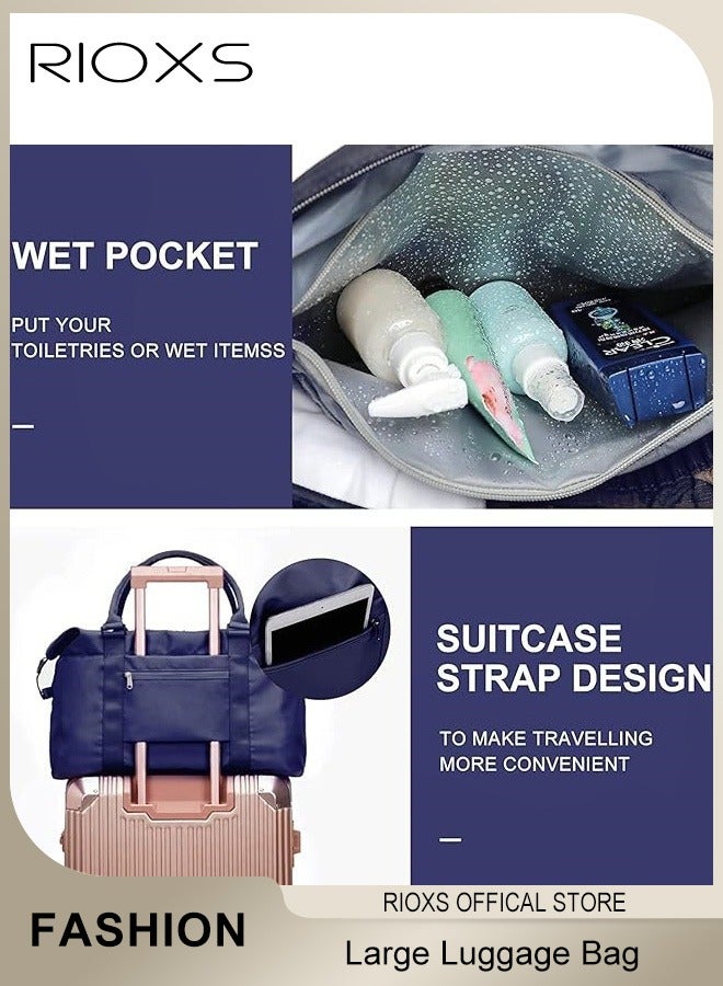RIOXS Travel Duffle Bag, Large Capacity Gym Bag, Sports Tote with Dry and Wet Separated Pocket, Multi Pocket Luggage Bag, Weekender Overnight Bag, Water Resistant Workout Bag for Women and Men, Shoulder Bag Tote Bag, Blue Carry-on Travel Bags  - Image 5