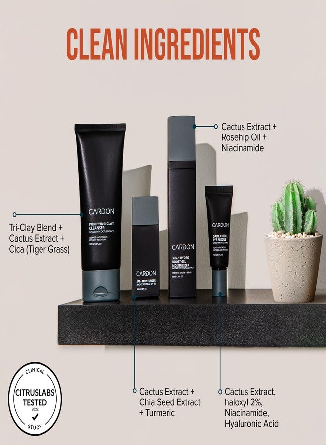 Cardon 4-Step Korean Skincare Gift Set for Men, Anti-Aging Korean Skincare Routine, Cactus-based, All Skin Types, Face Wash, Face Moisturizer with Sunscreen, SPF 30, Night Lotion, Eye Cream (4 CT) - Image 3