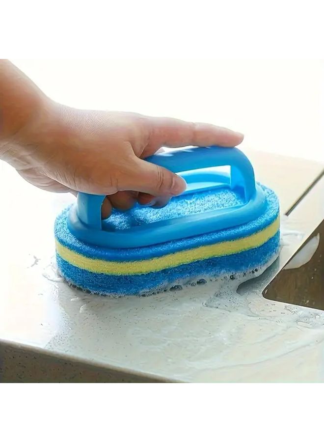 Blue Handheld Sponge Brush for Bathroom Kitchen Tile Pot Outdoor Cleaning - Image 3