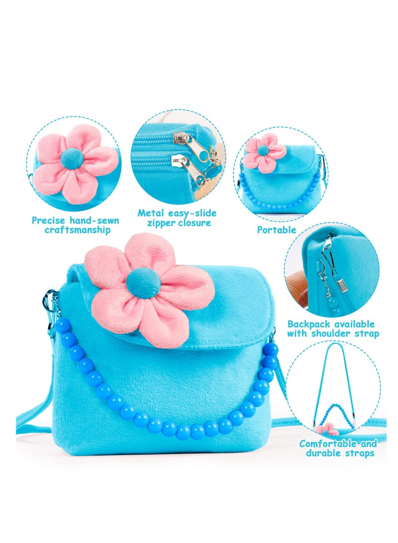 Excefore Kids Jewelry Set, Flower Crossbody Bag Purse Gift, Children Blue Handbag with Butterfly Necklace Bracelet Rings Earrings, Princess Role Play Dress Up Jewelry Accessories Party Favors - Image 4