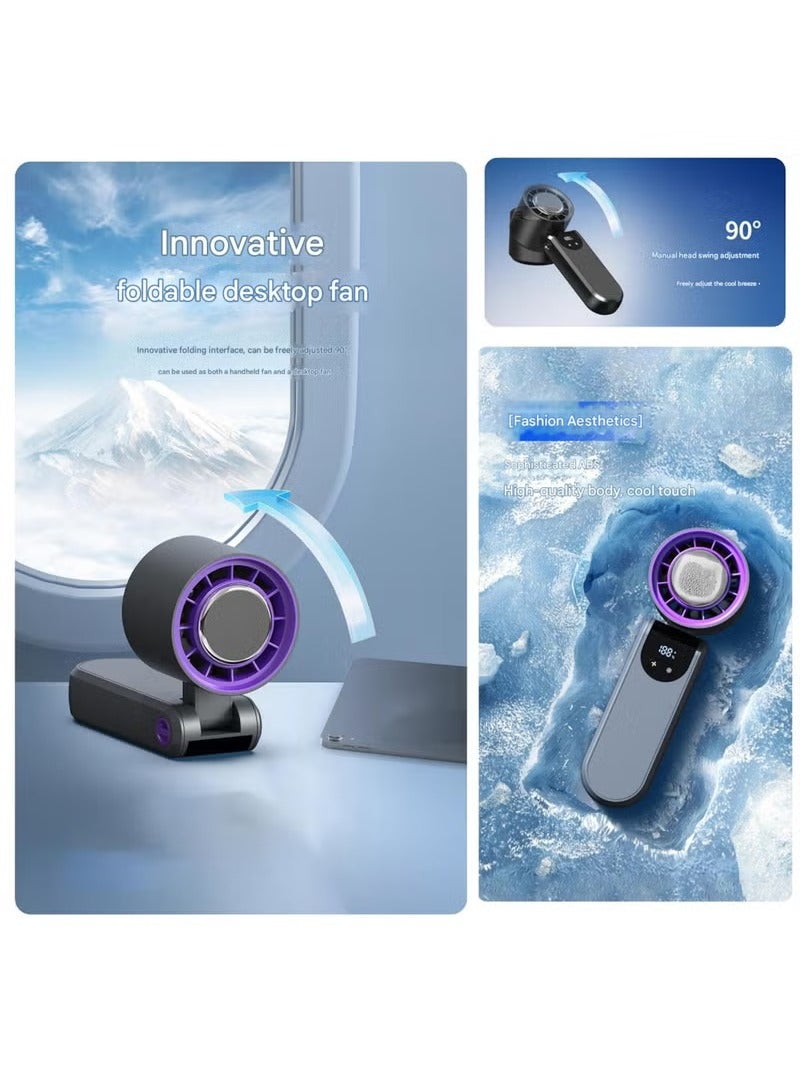 Luttec Ice Sense Semiconductor Handheld Fan, Long Life 4000mAh Portable Mini Fan, 100 Speed Stepless Variable Speed with Display, Strong Wind Efficient and Fast Cooling, Foldable Cooling Fan with Lanyard, Type-C Fast Charging, Home Office Outdoor Cooling Magic Tool, Black  - Image 3