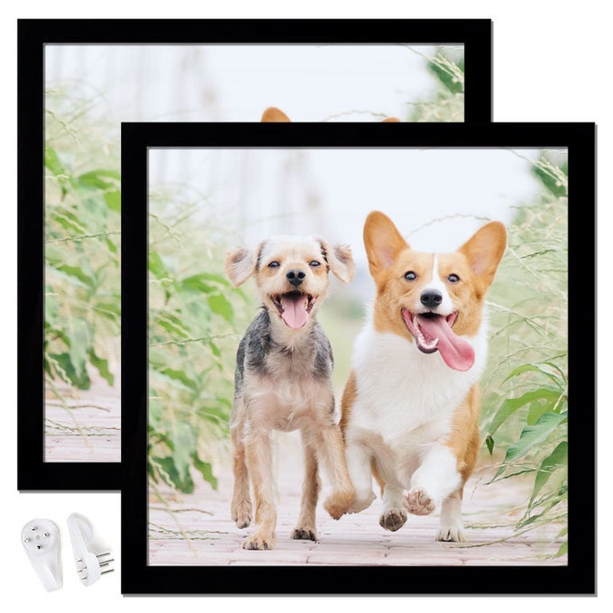 11x11 Picture Frame Set of 2 Black Square Photo Frames High Transparent Wall Gallery Desktop Horizontal Vertical for Canvas Collage Photo Poster Certificate 11 x 11 inches