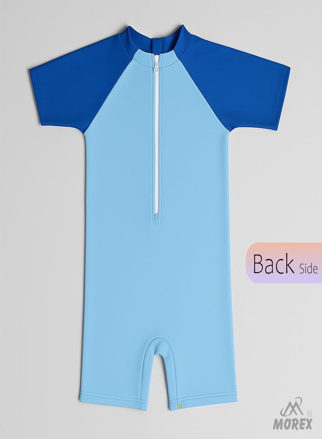 DRAUSS Morex Kids One-Piece Printed Swimsuit | Poly Spandex Quick-Dry Swimwear with UV Protection & Zipper | Soft Stretchable Swimming Costume for Boys & Girls (3-4 Y_Blue) - Image 3