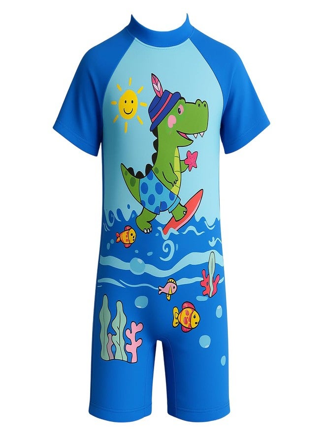 DRAUSS Morex Kids One-Piece Printed Swimsuit | Poly Spandex Quick-Dry Swimwear with UV Protection & Zipper | Soft Stretchable Swimming Costume for Boys & Girls (3-4 Y_Blue) - Image 1
