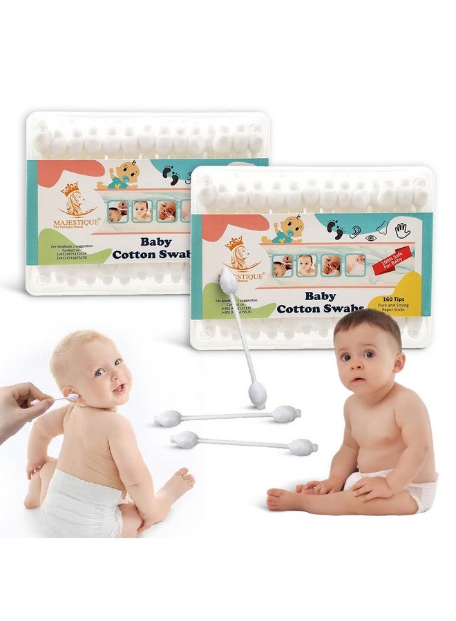 Majestique Baby Safety Cotton Swab Ideal for Babies 100% Paper Organic Soft & Gentle Tip for Cleaning, Makeup Removal & More - 80-Swabs for Baby (Pack of 2) - Image 1