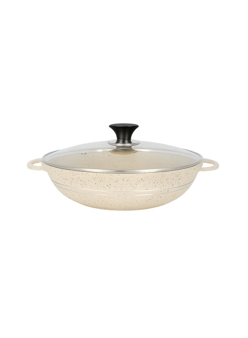 SONEX Eden 32cm Die-Cast Wok Pan with Marble Coating & Glass Lid, Induction - Image 1