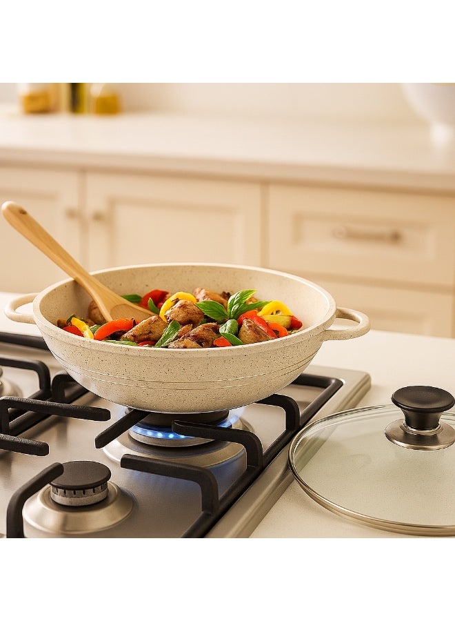 SONEX Eden 32cm Die-Cast Wok Pan with Marble Coating & Glass Lid, Induction - Image 5