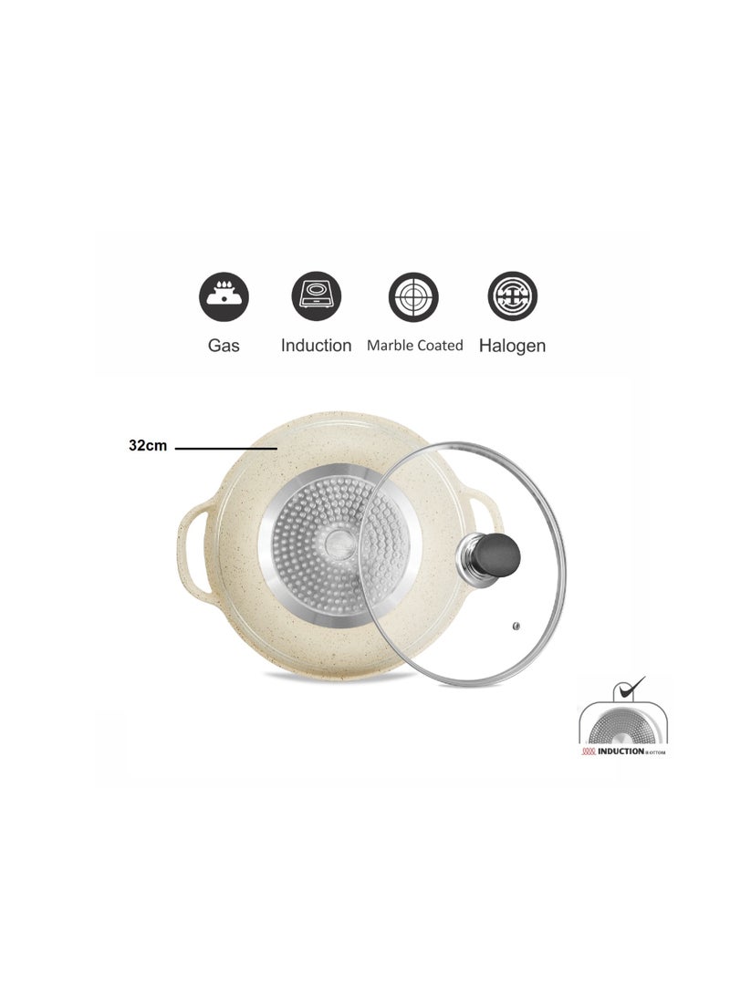 SONEX Eden 32cm Die-Cast Wok Pan with Marble Coating & Glass Lid, Induction - Image 4