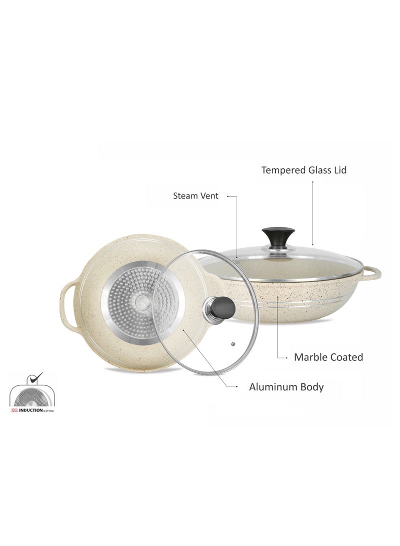 SONEX Eden 32cm Die-Cast Wok Pan with Marble Coating & Glass Lid, Induction - Image 2