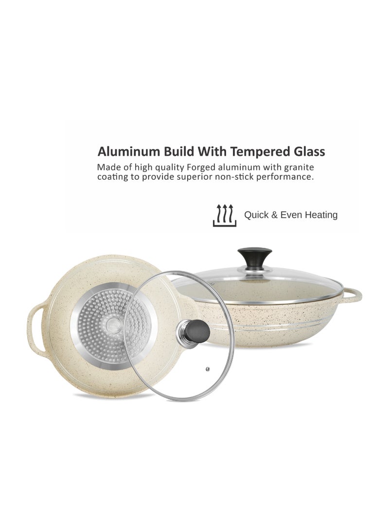 SONEX Eden 32cm Die-Cast Wok Pan with Marble Coating & Glass Lid, Induction - Image 3