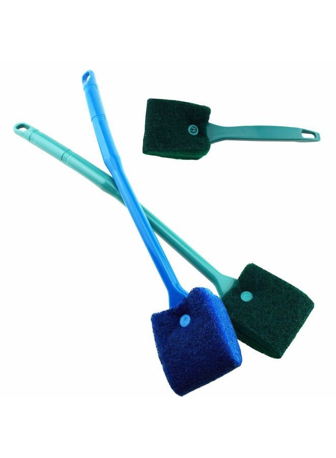 AOODOOM 3 PCS Double-Sided Aquarium Fish Tank Algae Cleaning Brush with Non-Slip Handle, Sponge Scrubber Cleaner for Glass Aquariums and Home Kitchen - Image 1