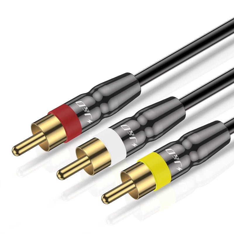 J&D 3RCA to 3RCA Cable, Gold Plated Connect Joint RCA Cable Heavy Duty Copper Shell 3 RCA Male to 3 RCA Male Stereo Audio Cable, 6 Feet - Image 1