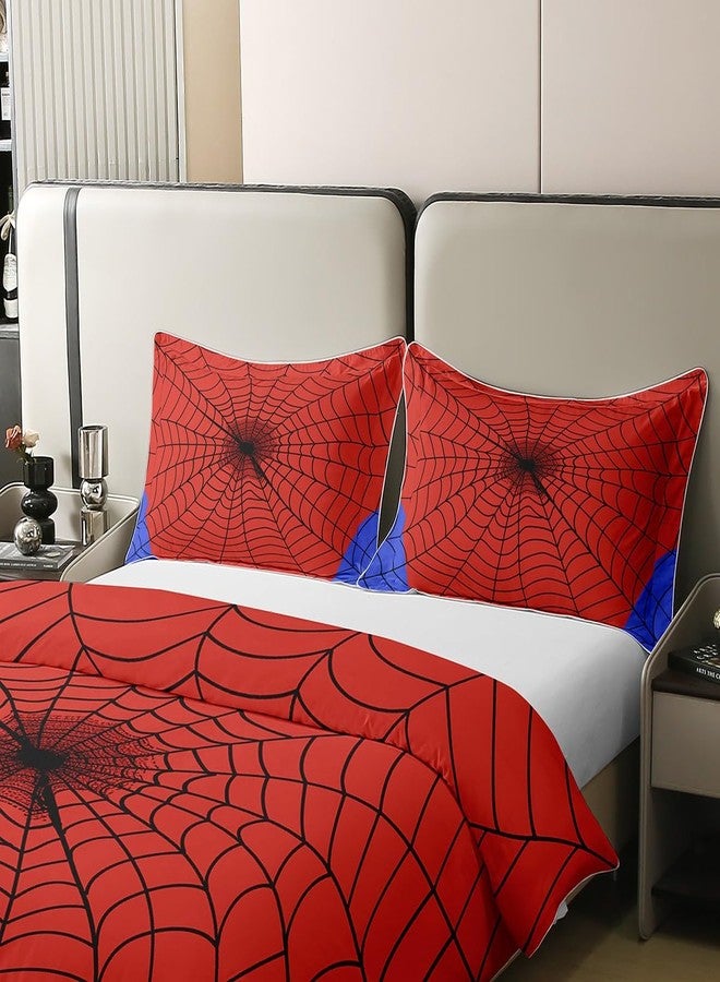 Castle Fairy Spider Web Duvet Cover Nature Cotton Twin for Teens Youth,Boys Girls Halloween Spider Red Blue Comforter Cover (Not Comforter),Cartoon Abstract Spider Web Lines Super Soft Bedding - Image 4