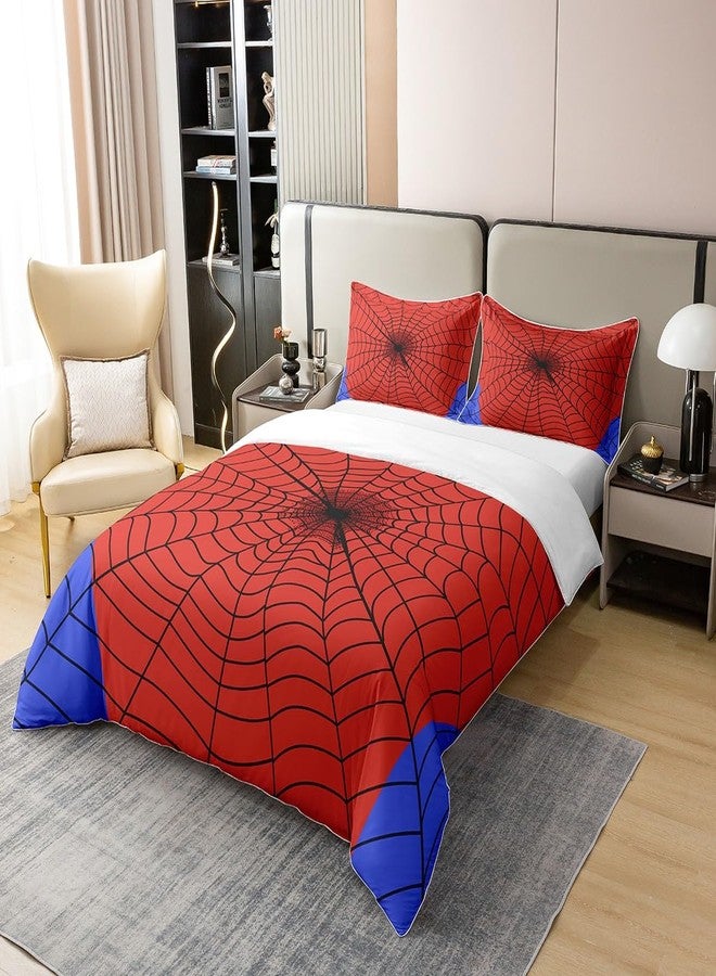 Castle Fairy Spider Web Duvet Cover Nature Cotton Twin for Teens Youth,Boys Girls Halloween Spider Red Blue Comforter Cover (Not Comforter),Cartoon Abstract Spider Web Lines Super Soft Bedding - Image 3