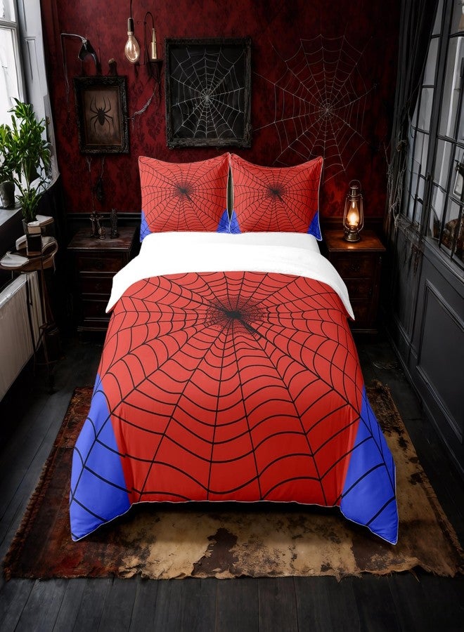 Castle Fairy Spider Web Duvet Cover Nature Cotton Twin for Teens Youth,Boys Girls Halloween Spider Red Blue Comforter Cover (Not Comforter),Cartoon Abstract Spider Web Lines Super Soft Bedding - Image 1