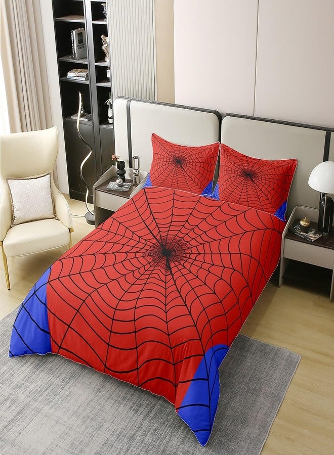 Castle Fairy Spider Web Duvet Cover Nature Cotton Twin for Teens Youth,Boys Girls Halloween Spider Red Blue Comforter Cover (Not Comforter),Cartoon Abstract Spider Web Lines Super Soft Bedding - Image 2