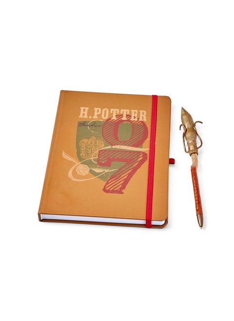 Harry Potter 07 Seeker Journal & Firebolt Pen Set Exclusive Comiccon 9 X 7 Hardcover Notebook With Red Elastic Closure & Writing Broomstick Quidditch Design On Lined Pages For Notes & Spells