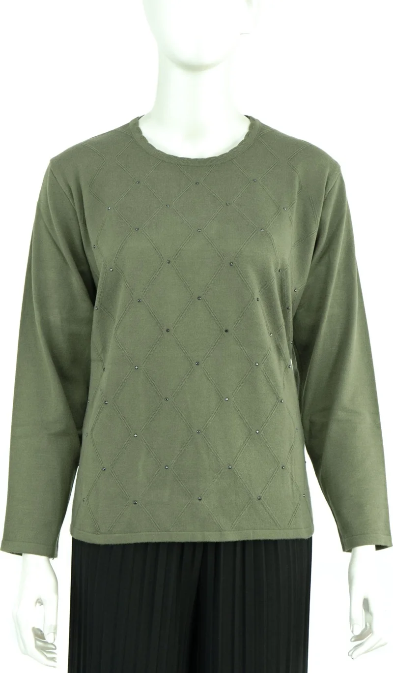 اوبلاند Women's Winter Stone Patterned Long Sleeve Regular Cut Lycra Woven Mother Sweater