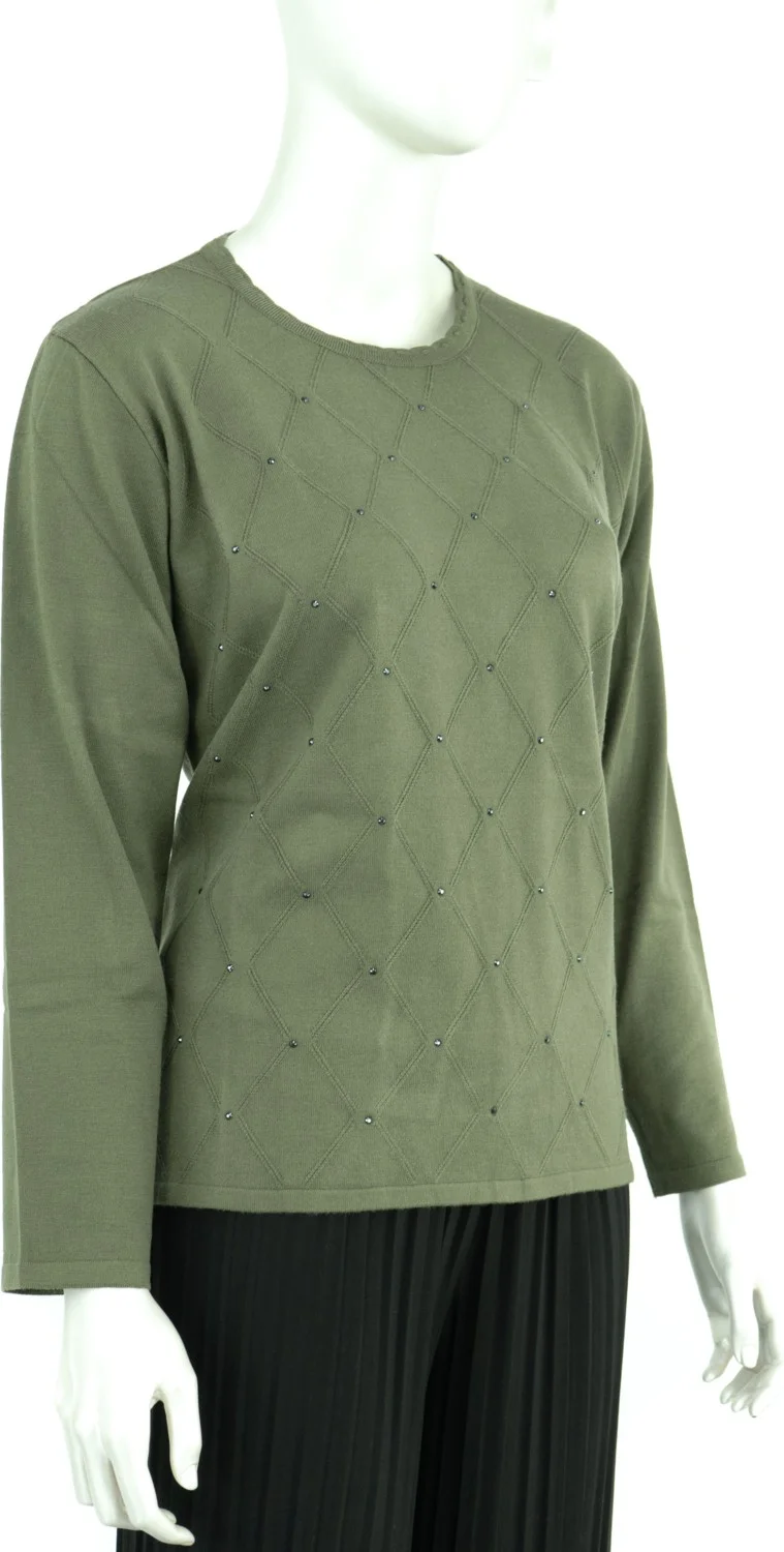 اوبلاند Women's Winter Stone Patterned Long Sleeve Regular Cut Lycra Woven Mother Sweater