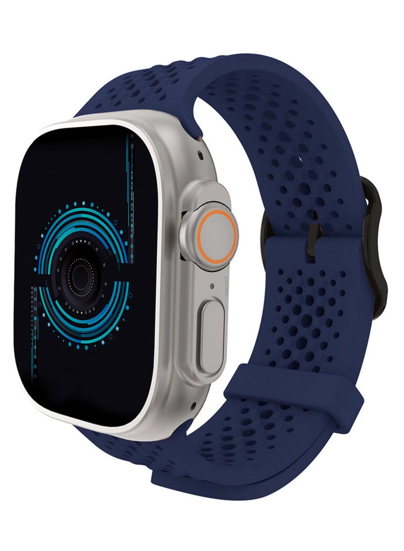 حزام ساعة رياضي من السيليكون مقاس 49mm/45mm/44mm متوافق مع ساعة آبل سيريس 9/8/7/6/5/4/3/2/1 و SE - حزام ناعم وقابل للتنفس مع مشبك - أزرق داكن - Image 4