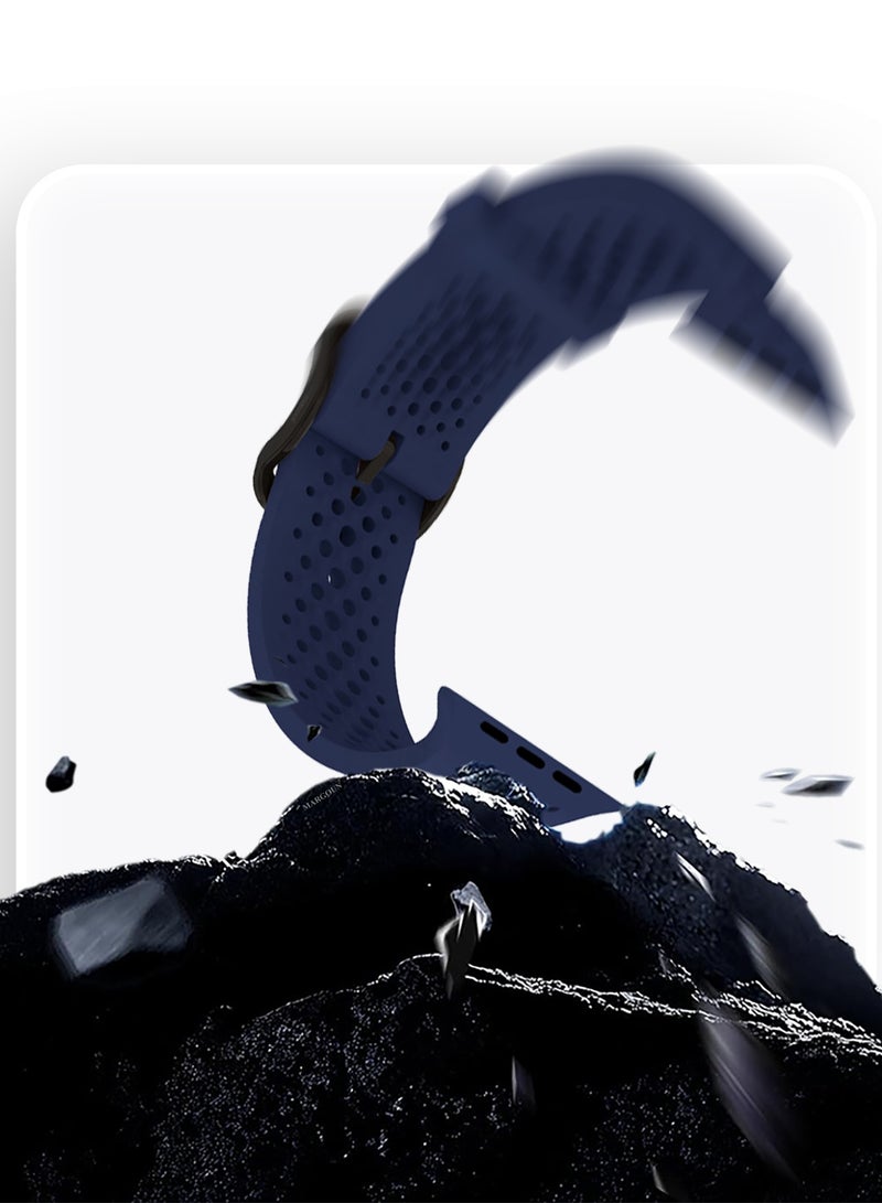 حزام ساعة رياضي من السيليكون مقاس 49mm/45mm/44mm متوافق مع ساعة آبل سيريس 9/8/7/6/5/4/3/2/1 و SE - حزام ناعم وقابل للتنفس مع مشبك - أزرق داكن - Image 3