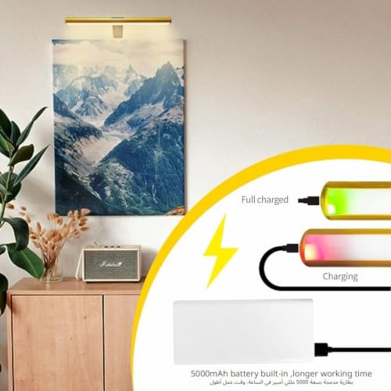 42Cm Wireless Led Picture Light, Rechargeable Wall Light Invisible Adjustable andTimer With Remote Light Painting Display Lamp For Picture Frame Art Gallery Cabinet Mirror Gold - Image 4