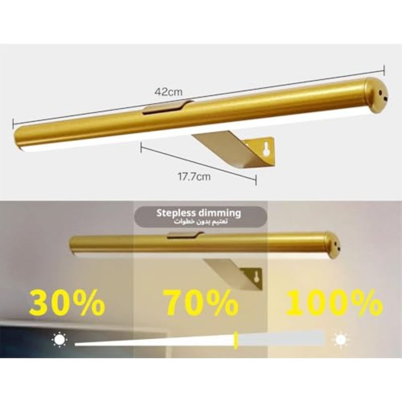 42Cm Wireless Led Picture Light, Rechargeable Wall Light Invisible Adjustable andTimer With Remote Light Painting Display Lamp For Picture Frame Art Gallery Cabinet Mirror Gold - Image 3
