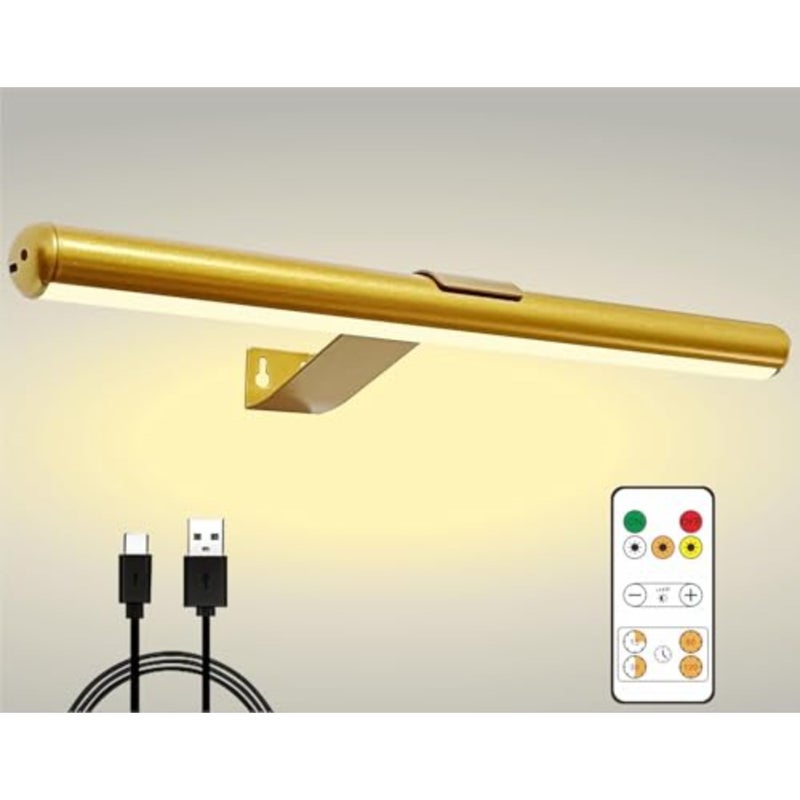 42Cm Wireless Led Picture Light, Rechargeable Wall Light Invisible Adjustable andTimer With Remote Light Painting Display Lamp For Picture Frame Art Gallery Cabinet Mirror Gold - Image 1
