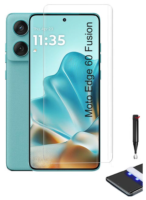 For Motorola Moto Edge 60 Fusion - UV Liquid Glue Full Curved Coverage Tempered Glass Screen Protector with Edge to Edge Full Screen Coverage and Easy UV Glue Installation Kit