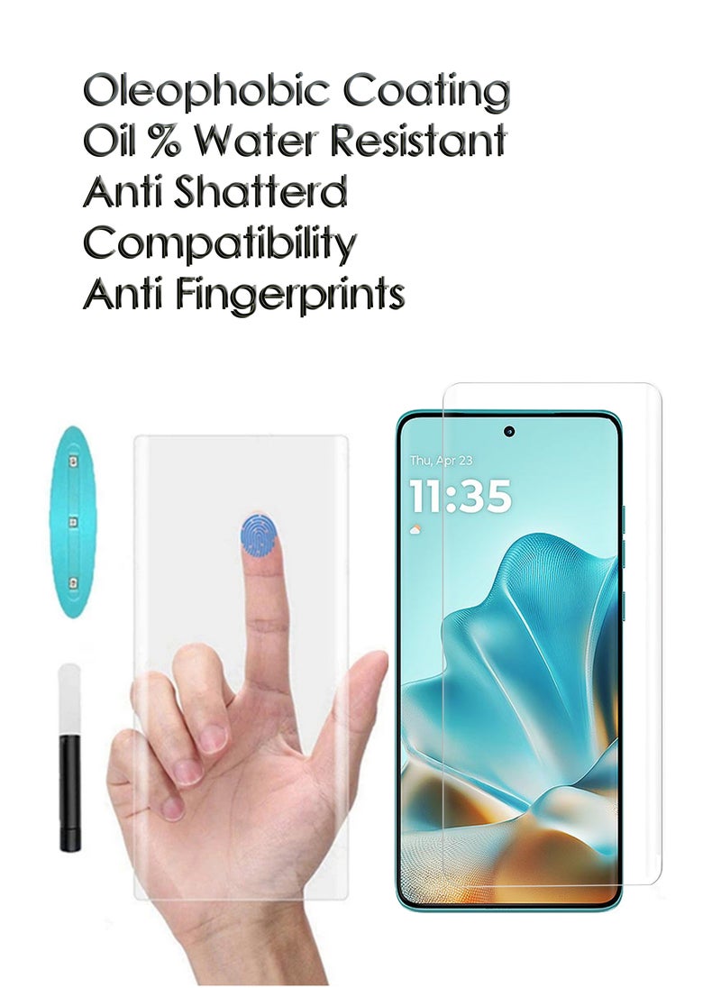 Generic - For Motorola Moto Edge 60 Fusion - UV Liquid Glue Full Curved Coverage Tempered Glass Screen Protector with Edge to Edge Full Screen Coverage and Easy UV Glue Installation Kit - Image 1