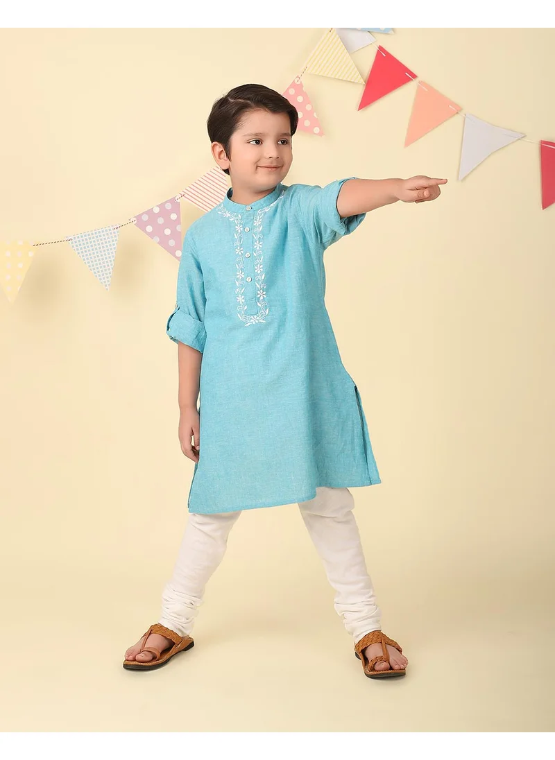 Fabindia Blue Cotton Chikankari Long Kurta