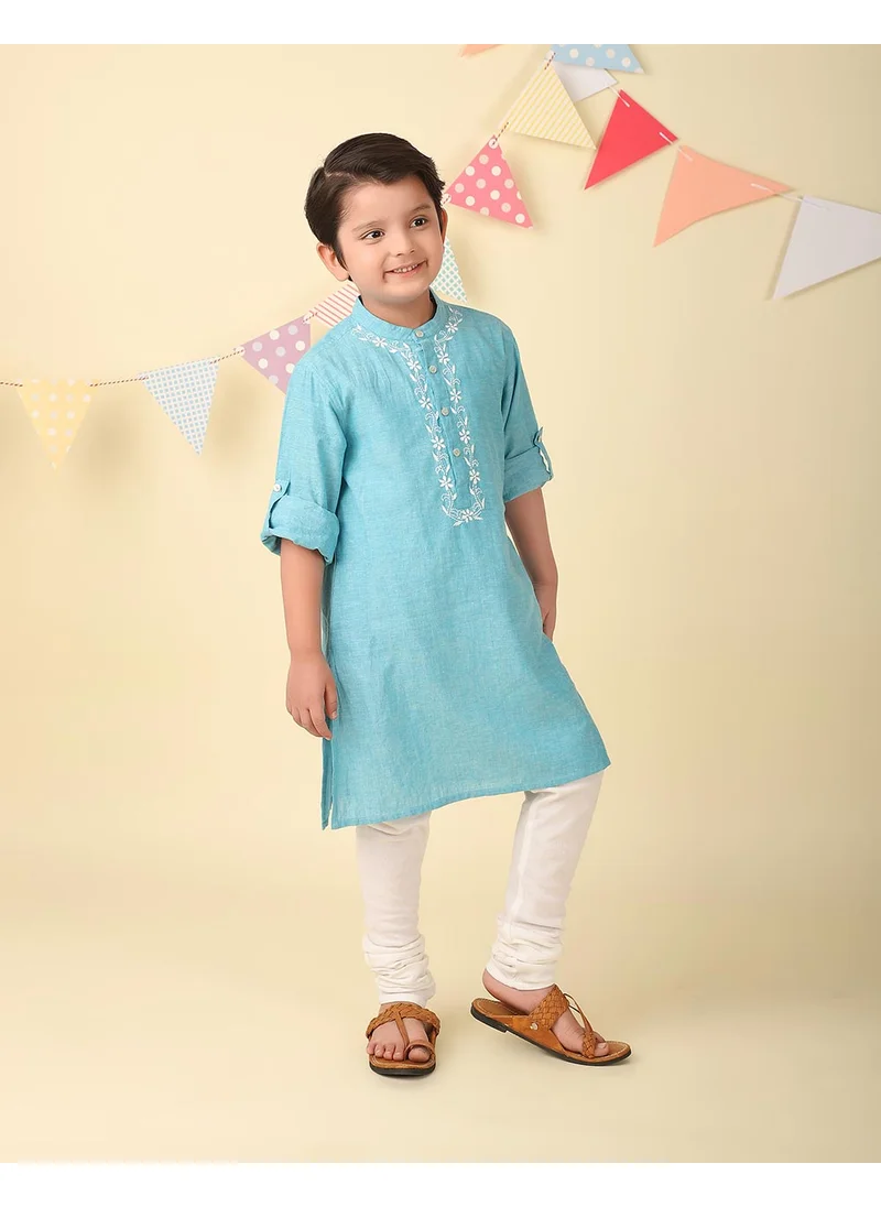 Fabindia Blue Cotton Chikankari Long Kurta
