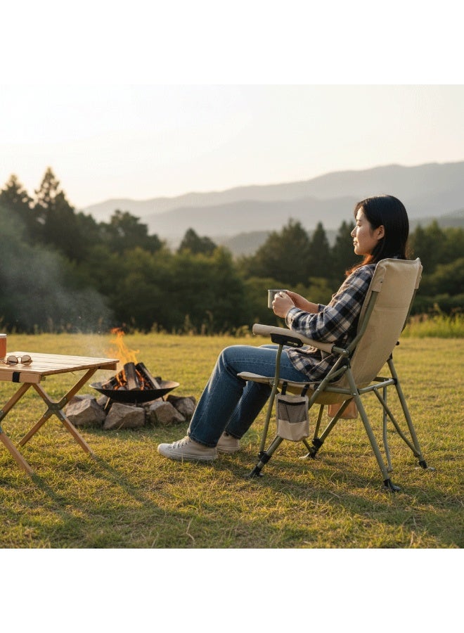 جرين ليون كرسي تخييم خارجي مع حقيبة حمل سهل الحمل / مناسب للتخييم / جيب لحمل الزجاجات / قماش أكسفورد 600D / سعة تحميل 150 كجم / سعة تحميل عالية / مادة عالية الجودة / تصميم قابل للطي / هيكل موثوق به / متين / استمتع بالتخييم / كرسي سفر - رمال الصحراء - Image 4