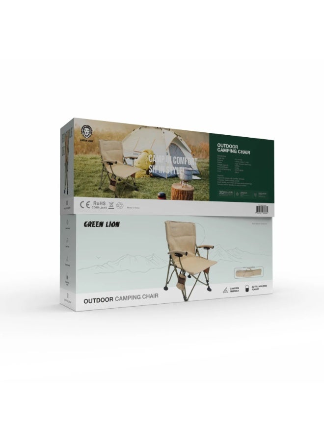 جرين ليون كرسي تخييم خارجي مع حقيبة حمل سهل الحمل / مناسب للتخييم / جيب لحمل الزجاجات / قماش أكسفورد 600D / سعة تحميل 150 كجم / سعة تحميل عالية / مادة عالية الجودة / تصميم قابل للطي / هيكل موثوق به / متين / استمتع بالتخييم / كرسي سفر - رمال الصحراء - Image 5