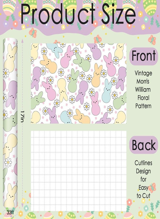 Fabllewavi 1 Roll Easter Peeps Bunny Wrapping Paper Mini Roll - 17in x 32.8Ft Pastel Retro Rabbit Daisy Gift Wrap Paper for Easter DIY Crafts Spring Party Supplies - Image 3