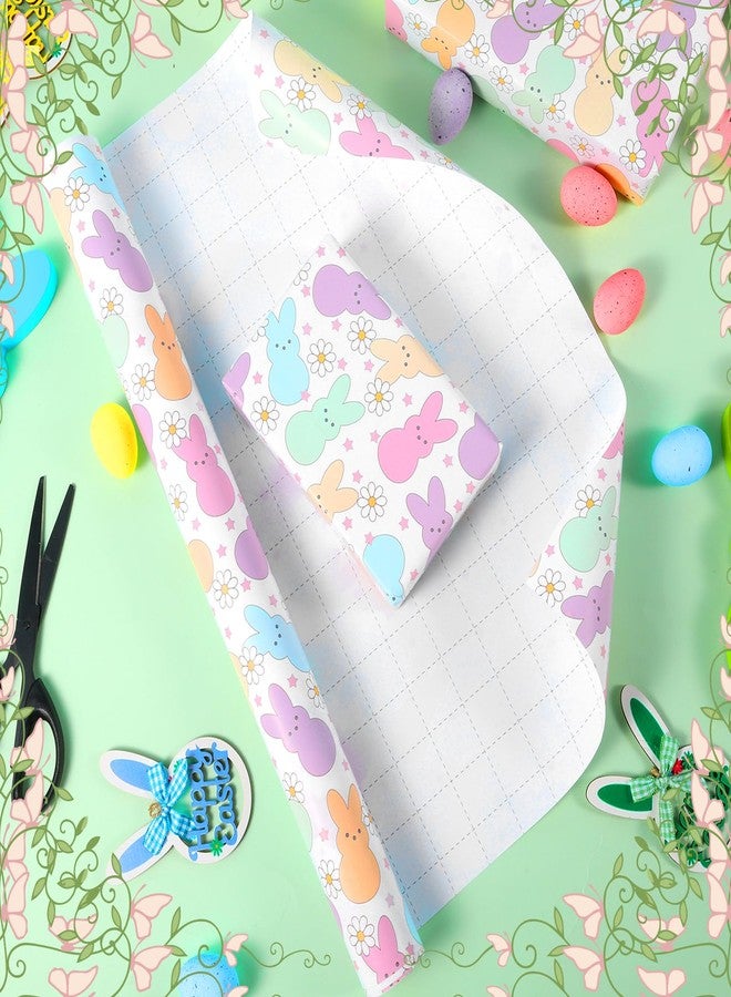 Fabllewavi 1 Roll Easter Peeps Bunny Wrapping Paper Mini Roll - 17in x 32.8Ft Pastel Retro Rabbit Daisy Gift Wrap Paper for Easter DIY Crafts Spring Party Supplies - Image 5